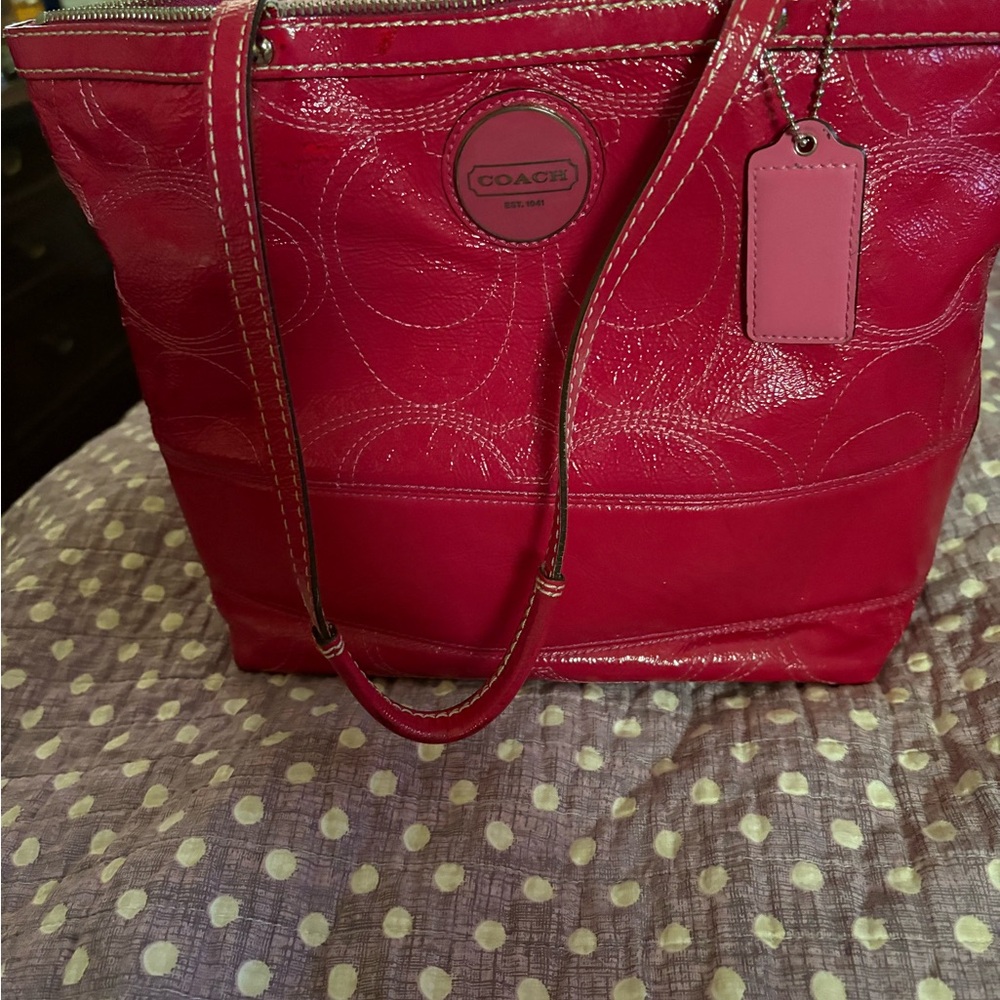 Coach Red Leather Tote Bag